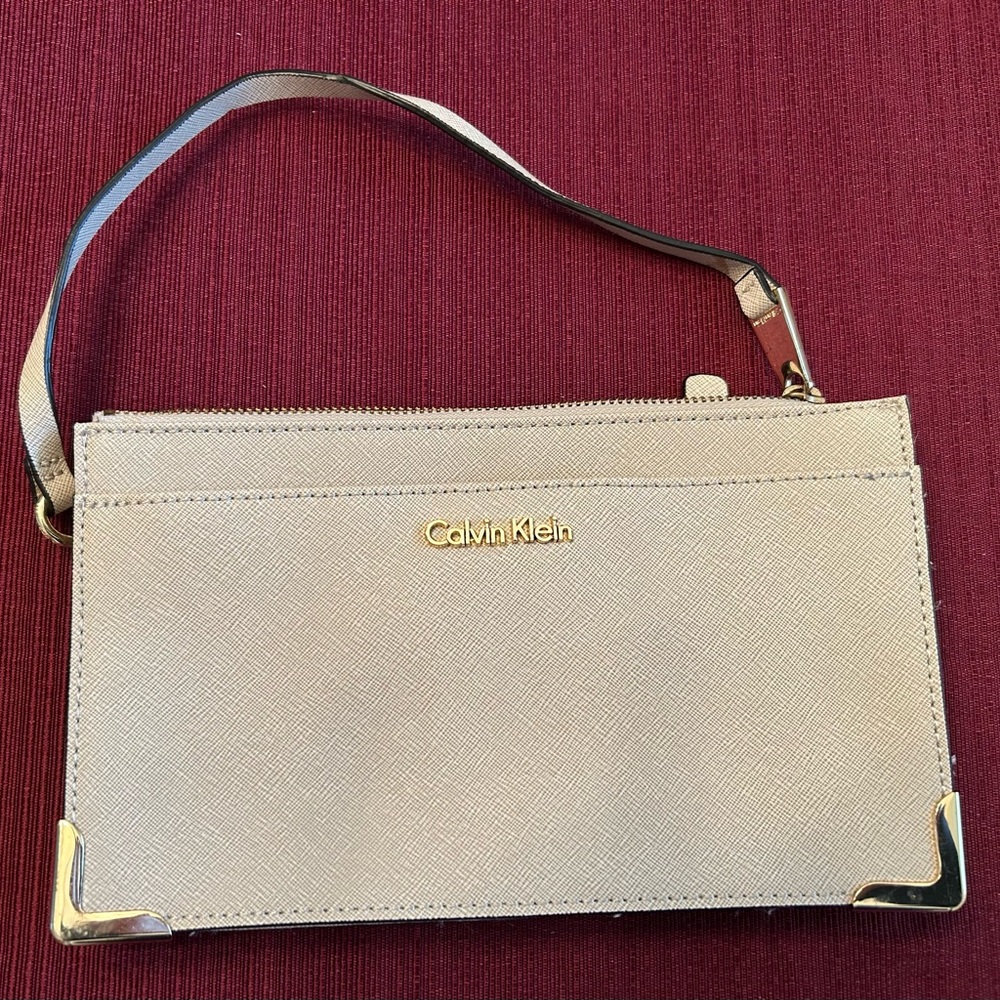 Calvin Klein Beige Wristlet Clutch